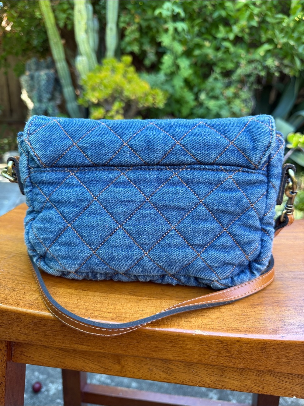 Patricia Nash Quilted Denim Crossbody Bag with Brown Leather Strap - Picture 2 of 9